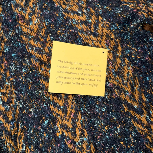 Anthropologie Curio Navy Gold Knit Poncho Sweater L Fall Cape Chunky knit - Picture 6 of 7